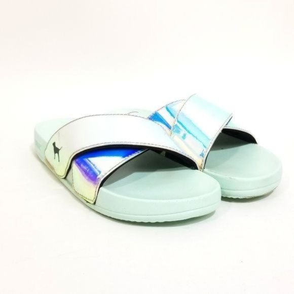 PINK Victorias Secret Iridescent Slides Criss Cross Sandals Size 7 M - Picture 6 of 9